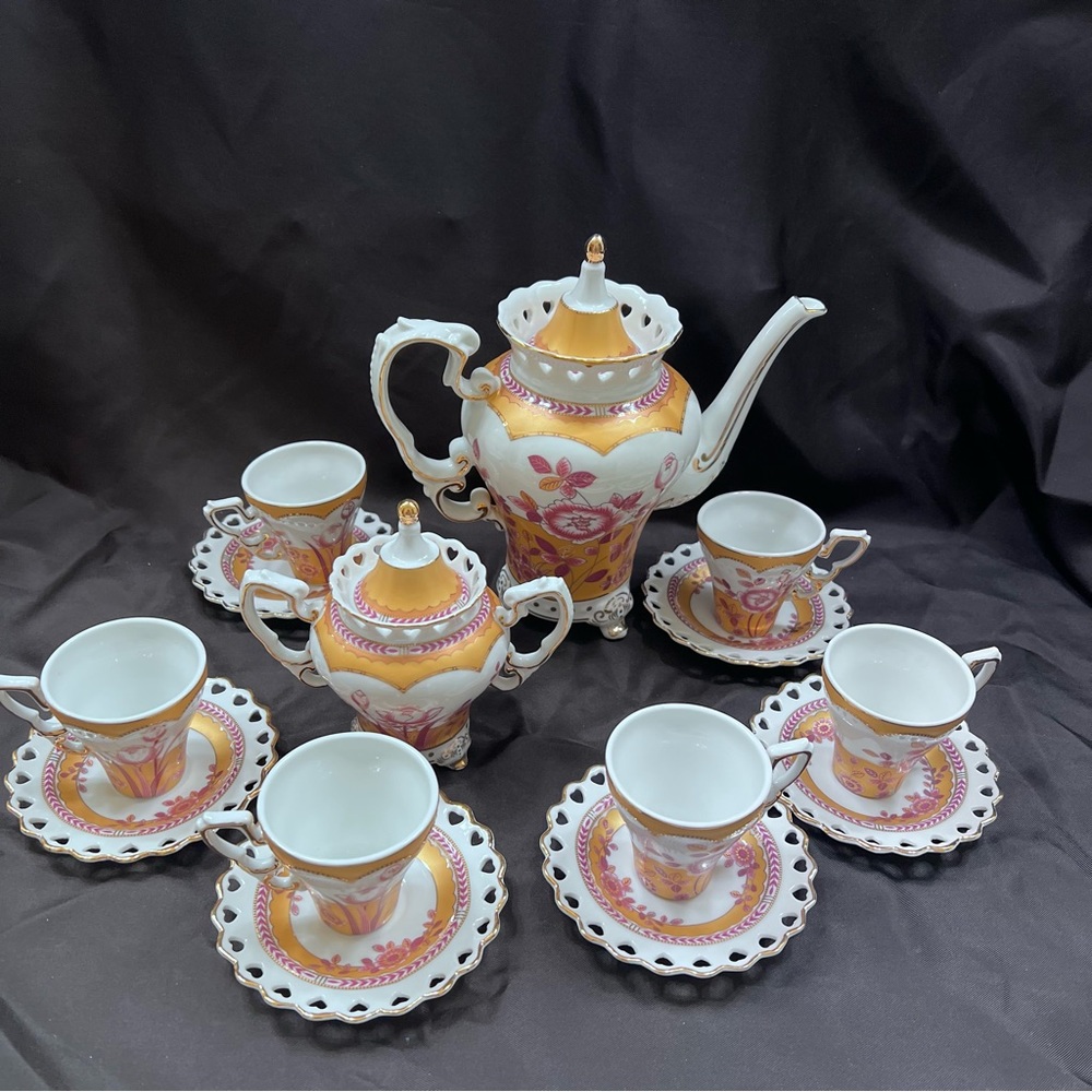 Vintage Find Porcelain Coffee Tea Set Pot Sugar Bowl Cups Saucers - 16 PCs